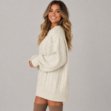 Oversized Cable Knit Sweater Mini Dress with Balloon Sleeve