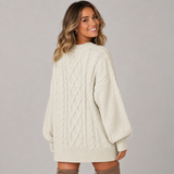 Oversized Cable Knit Sweater Mini Dress with Balloon Sleeve