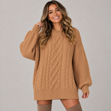 Oversized Cable Knit Sweater Mini Dress with Balloon Sleeve