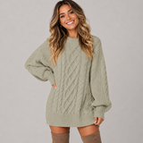 Oversized Cable Knit Sweater Mini Dress with Balloon Sleeve