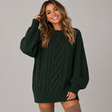 Oversized Cable Knit Sweater Mini Dress with Balloon Sleeve