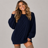 Oversized Cable Knit Sweater Mini Dress with Balloon Sleeve
