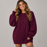 Oversized Cable Knit Sweater Mini Dress with Balloon Sleeve