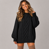 Oversized Cable Knit Sweater Mini Dress with Balloon Sleeve