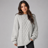 Oversized Cable Knit Sweater Mini Dress with Balloon Sleeve