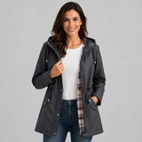 Zip Front Hooded Jacket with Drawstring Waist