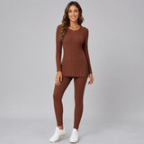 Ribbed Long-Sleeve Knit Top and Leggings Set