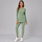 Ribbed Long-Sleeve Knit Top and Leggings Set
