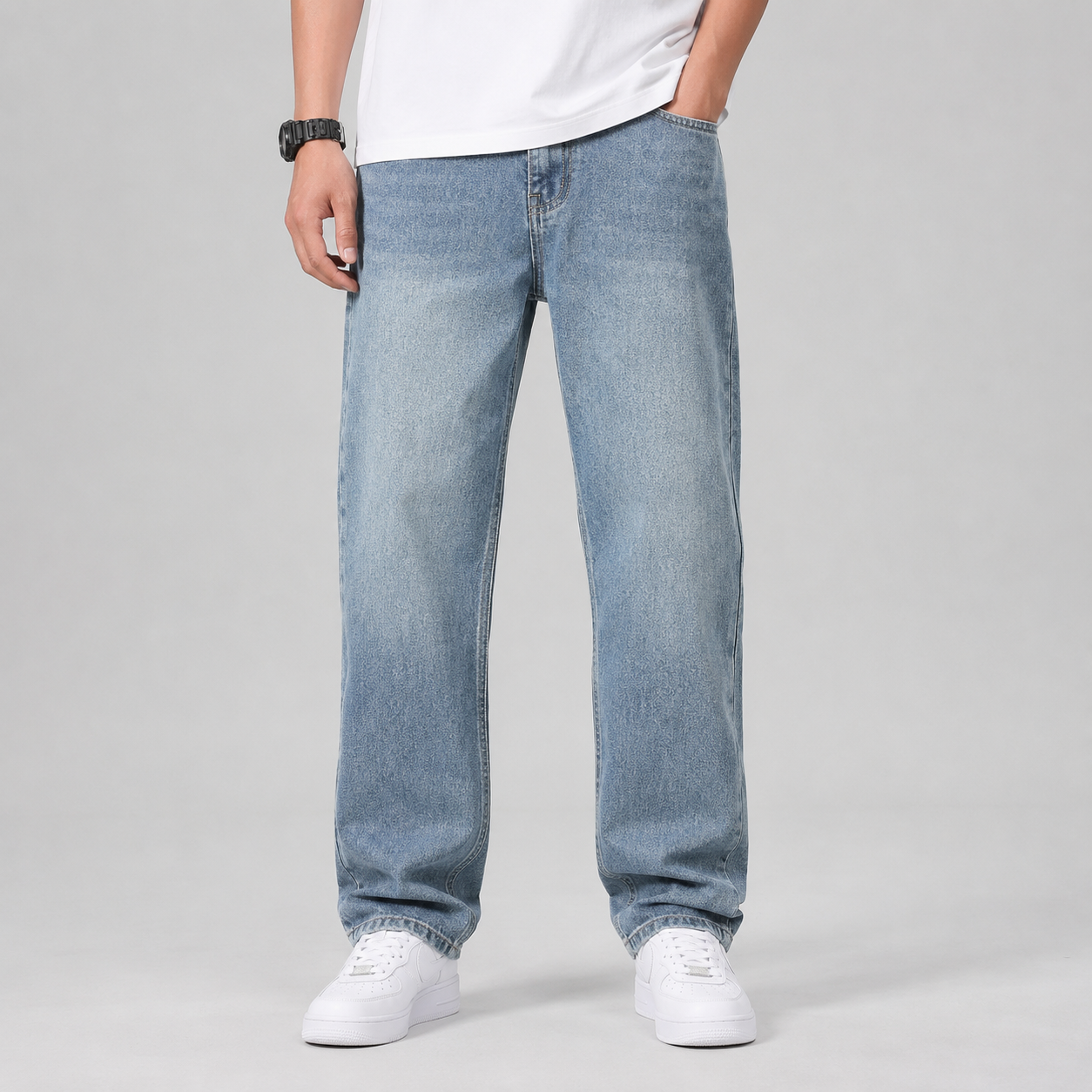 Washed Straight Leg Jeans with Pockets