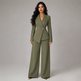 Tailored Wrap Blazer and Wide-Leg Trousers Set