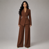 Tailored Wrap Blazer and Wide-Leg Trousers Set