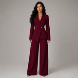 Tailored Wrap Blazer and Wide-Leg Trousers Set