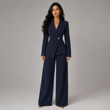 Tailored Wrap Blazer and Wide-Leg Trousers Set