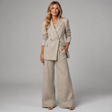 Checkered Blazer and Wide-Leg Trousers Set