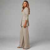 Checkered Blazer and Wide-Leg Trousers Set