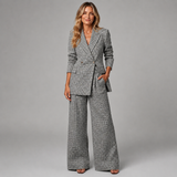 Checkered Blazer and Wide-Leg Trousers Set