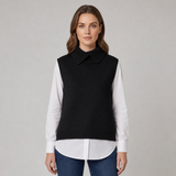 Knit Sleeveless Sweater Vest with Point Collar