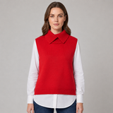 Knit Sleeveless Sweater Vest with Point Collar