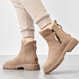 Faux Fur Lined Ankle Boots with Lug Sole and Side Zip