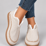 Faux Fur Lined Slip-On Ankle Boots with Round Toe