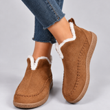 Faux Fur Lined Slip-On Ankle Boots with Round Toe