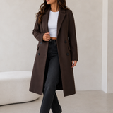 Double-Breasted Belted Longline Coat with Notched Lapel