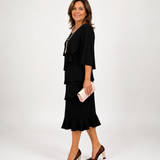 Tiered Ruffle Midi Dress with Cape Sleeves and Round Neck