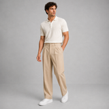 Straight-Leg Pleated Trousers with High Waist