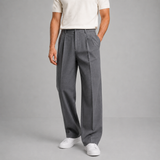 Straight-Leg Pleated Trousers with High Waist