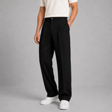 Straight-Leg Pleated Trousers with High Waist