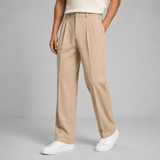 Straight-Leg Pleated Trousers with High Waist