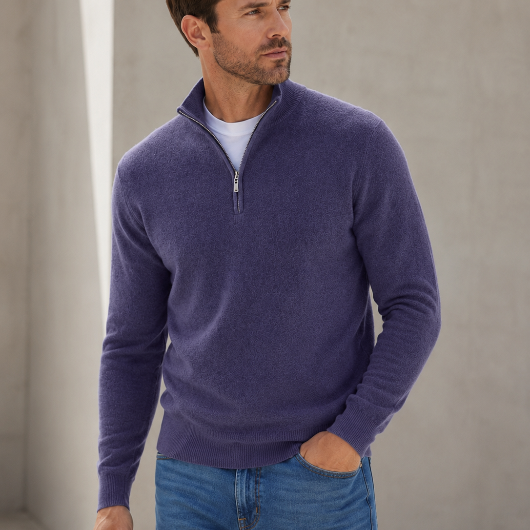 Quarter-Zip Wool-Blend Sweater with Mock Neck