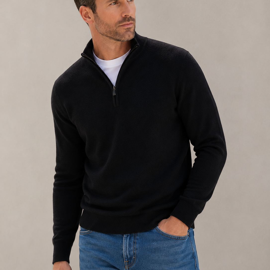 Quarter-Zip Wool-Blend Sweater with Mock Neck