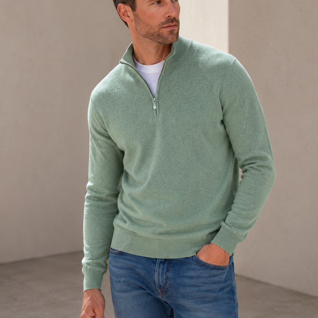 Quarter-Zip Wool-Blend Sweater with Mock Neck