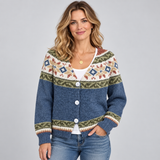 Fair Isle Cardigan with Button Front and V-Neck