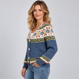 Fair Isle Cardigan with Button Front and V-Neck