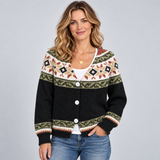 Fair Isle Cardigan with Button Front and V-Neck
