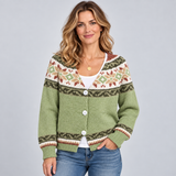 Fair Isle Cardigan with Button Front and V-Neck