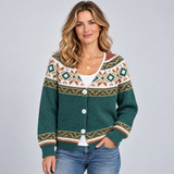 Fair Isle Cardigan with Button Front and V-Neck