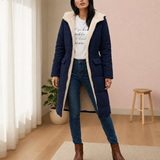Long Quilted Puffer Coat with Sherpa Hood