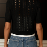 Cropped Open Knit Cardigan with Button Front