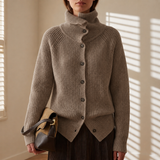 Funnel Neck Ribbed Cardigan with Button Front