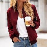 Zip Up Bomber Jacket with Ribbed Cuff and Sleeve Pocket