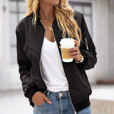 Zip Up Bomber Jacket with Ribbed Cuff and Sleeve Pocket