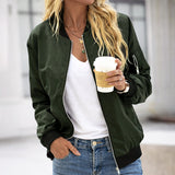 Zip Up Bomber Jacket with Ribbed Cuff and Sleeve Pocket