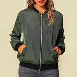 Zip Up Bomber Jacket with Ribbed Cuff and Sleeve Pocket