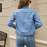 Women's Denim Jacket with Button Front and Flap Chest Pockets