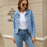 Women's Denim Jacket with Button Front and Flap Chest Pockets