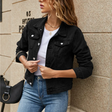Women's Denim Jacket with Button Front and Flap Chest Pockets