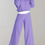 Cropped Hoodie and Wide-Leg Pants Set with Drawstring